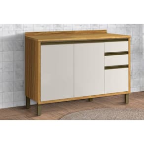 Balcão De Cozinha Modulado Tempranillo 2 Portas E 3 Gavetas C/tampo 120cm Amendoa/off White - Ronipa