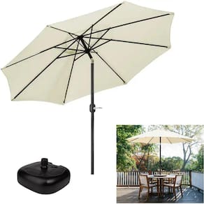 Ombrelone 3 metros para piscina Com Base Plástica Preta de Manivela Articulado Maresias Bege - AMZ