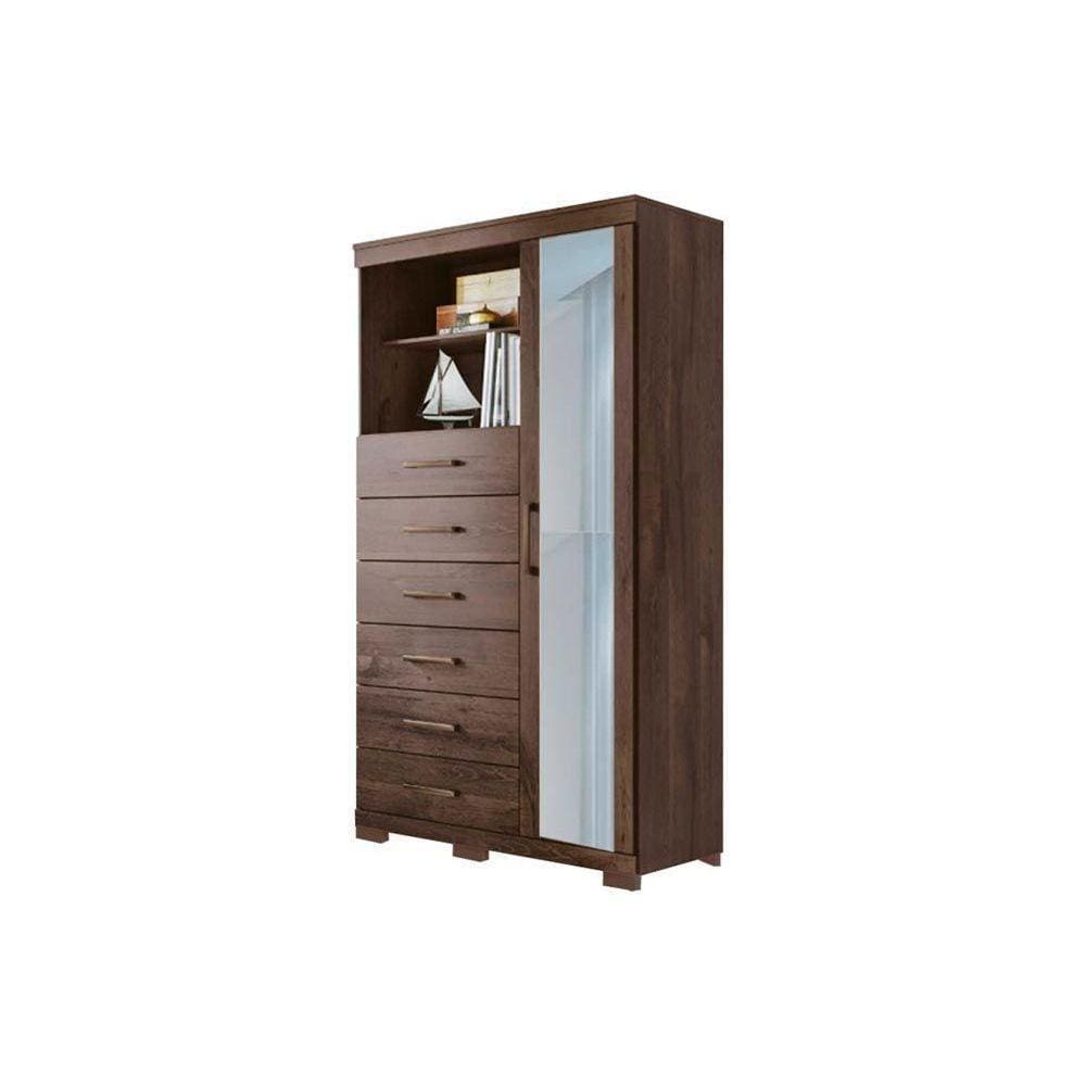 Cômoda Casal Marabá 1.6 C/ 1 Porta 2 Nichos E 6 Gavetas C/ Espelho E Pés ébano - Santos Andirá