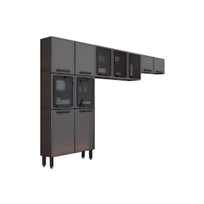 Cozinha Modulada Bertolini Estilo 3 Peças (2 Armários + 1 Paneleiro) Cpt88 Cinza/grafite