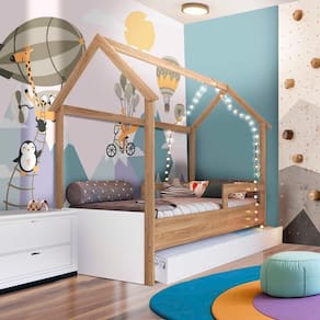 Cama Infantil Solteiro Com Auxiliar Casinha Aveiro Oak Branco Carrossel Shop JM