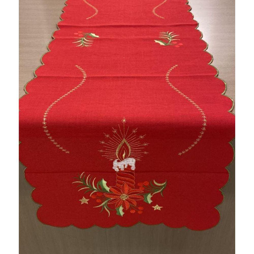 Caminho de Mesa Natal Bordado Vermelho 45 x 1,40 Multi Trade