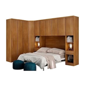 Quarto Casal Rizon 6 Peças (1 Armário Ponte 1 Closet 2 Guarda Roupas ) Freijo Cumaru