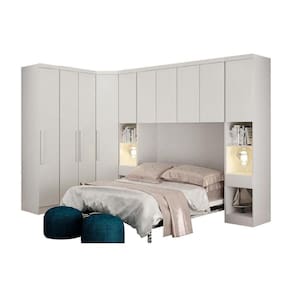 Quarto Modulado Bari Rizon 6 Peças (1 Armário Ponte 1 Closet 2 Guarda Roupas 2 Complementos) Branco