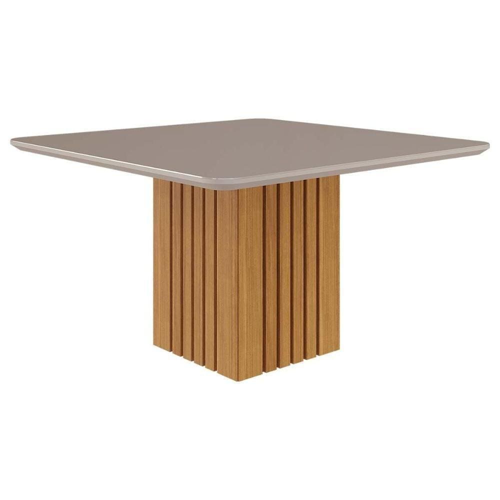 Mesa Para Cozinha Ana + Tampo Madeirado Vidro 130x130cm Nature-off White - Cimol