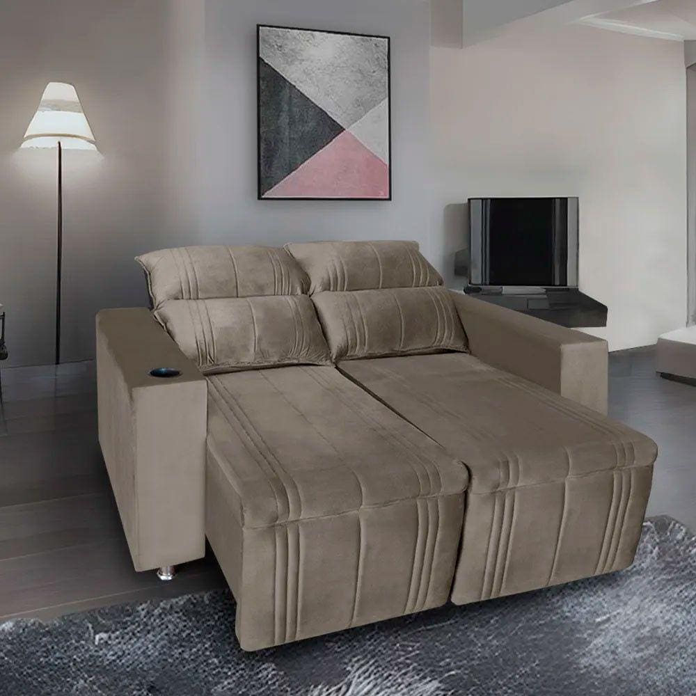 Sofá Retrátil e Reclinável 2 Lugares Madri Suede Bege - Star Confort