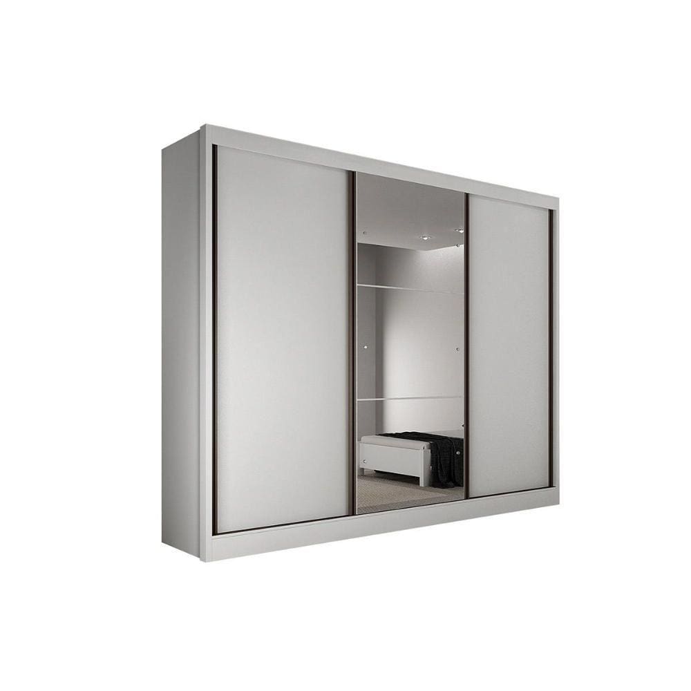 Guarda Roupas 3 Portas De Correr E 6 Gavetas C- Espelho Toulon Branco - Novo Horizonte