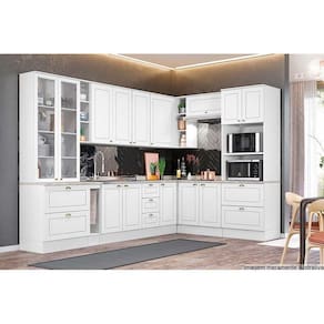 Kit De Cozinha 14 Peças Americana 1 (3 Armários 4 Balcões 1 Paneleiro 6 Complementos) Branco