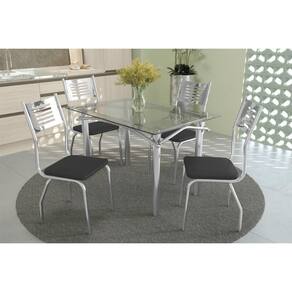 Sala de Jantar Completa Amur 120Cm + 4 Cadeiras Munique Cromado Courano Preto