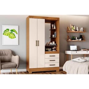 Guarda Roupa Solteiro 2 Portas E 3 Gavetas C/ Espelho Briz B64 Nature/Off White - Henn