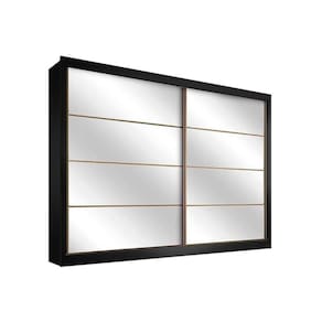 Guarda Roupa 2 Portas De Correr E 6 Gavetas C/ Espelho Sevilha Preto/Branco Acetinado - Europa