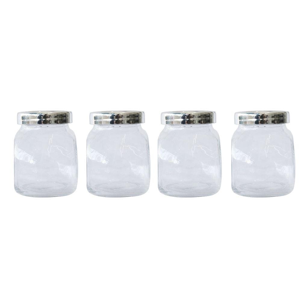 Porta Condimentos De Vidro Com 4 Peças E Tampa De Plástico