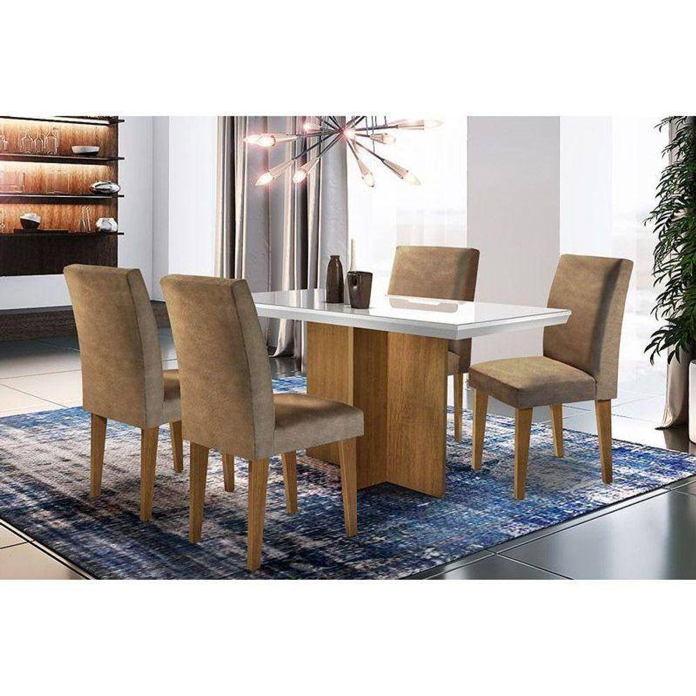 Sala de Jantar Completa Berlim 120Cm + 4 Cadeiras Imbuia Chocolate Capuccino