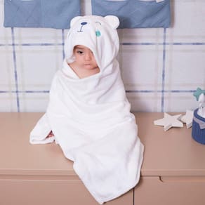 Toalha de Banho Para Bebê Animada Power Sec Urso Branco - 70X100cm