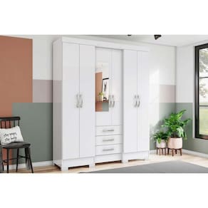 Guarda Roupa Solteiro 6 Portas E 3 Gavetas C/ Espelho Briz B23 Branco - Henn