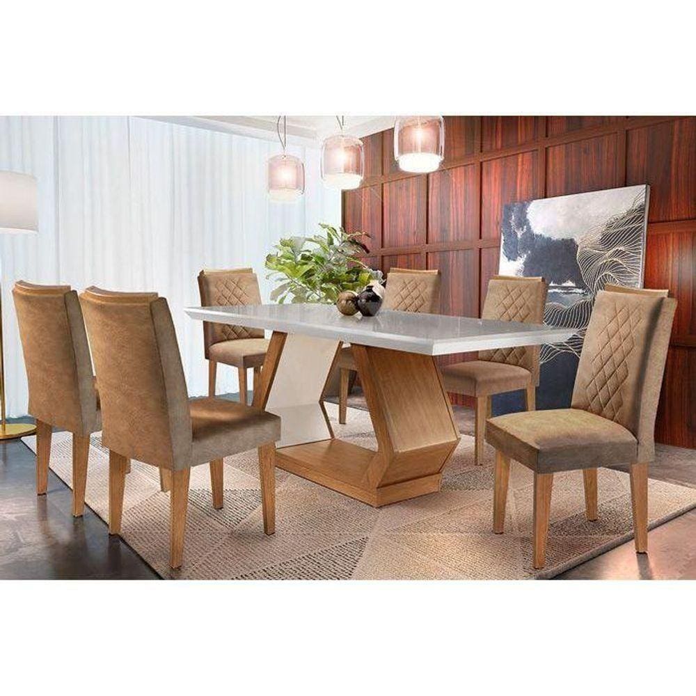 Sala de Jantar Completa 180Cm + 6 Cadeiras Imbuia Chocolate Capuccino