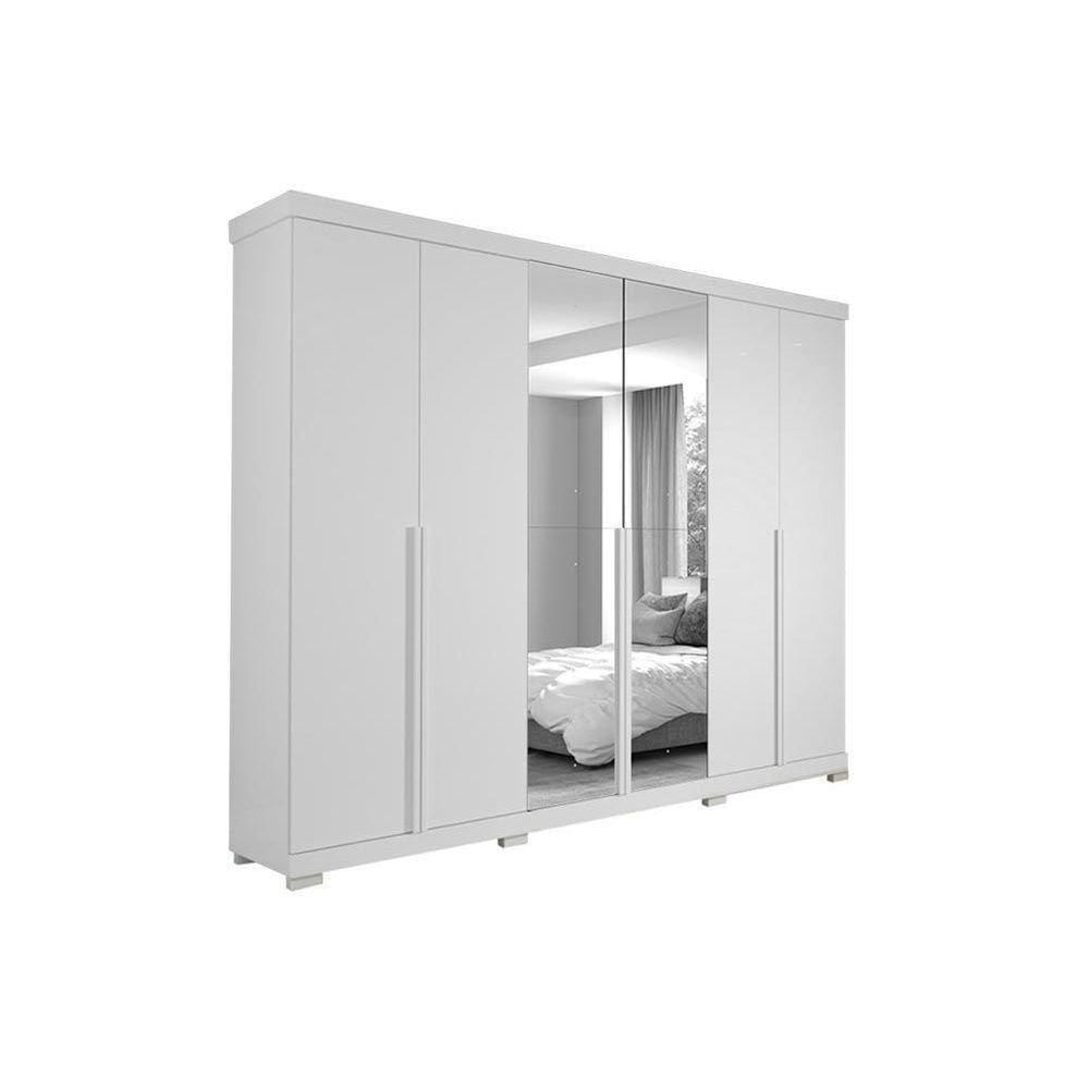 Guarda Roupa Casal 6 Portas E 6 Gavetas C/ Espelho E Pés Guarapari Branco - Panan