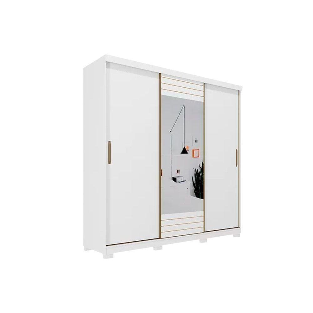 Guarda Roupa Casal 3 Portas De Correr E 4 Gavetas C/ Espelho Búzios Branco - Panan