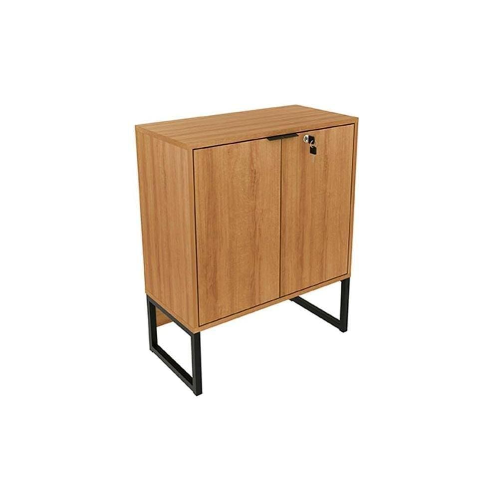 Balcão De Escritório Me4154 C/ 2 Portas C/ Chave Amêndoa/preto - Tecno Mobili