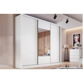 Guarda Roupa Casal 3 Portas De Correr E 6 Gavetas C/Espelho Arezzo Plus Branco - Novo Horizonte