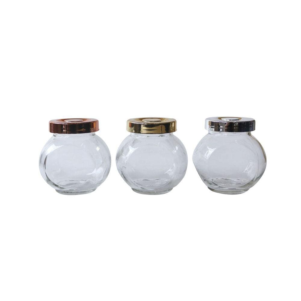 Jogo Com 3 Potes Em Vidro Com Tampa Cromada 150ml Cada