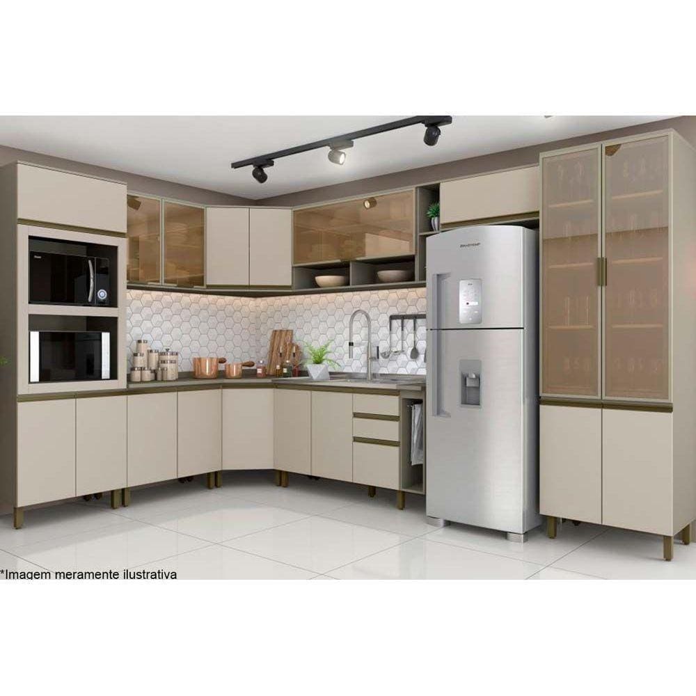 Cozinha Modulada Completa 15pçs 5 Armários 3 Balcões 2 Paneleiros 5 compl. C15P02 Duna/Cristal Henn