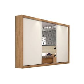 Guarda Roupa Casal 3 Portas De Correr E 6 Gavetas C/ 1 Espelho Toronto Amêndoa/off White - Europa