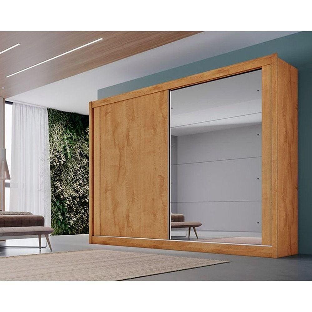 Guarda Roupa Casal 2 Portas De Correr E 4 Gavetas C/ Espelho Creta Peroba/Off White - Europa