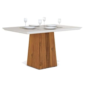 Mesa Para Cozinha Italia + Tampo Madeirado Vidro 120x90cm Rústico Terrara-off White - Dj Móveis