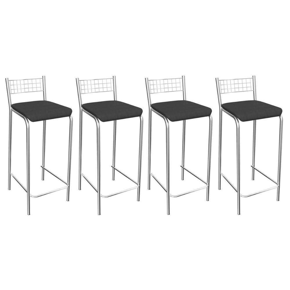 Banqueta Sala De Jantar Gênova 1B705Cr 4 Un Cromado/Courano Preto - Kappesberg