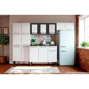 Kit De Cozinha Completa 4 Peças Evidence (2 Armários 1 Balcão 1 Paneleiro) C4p50 Branco/preto