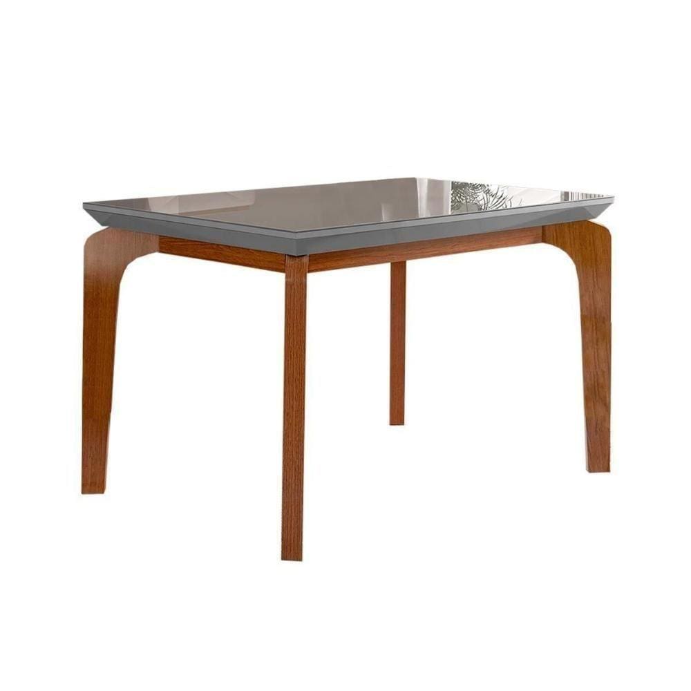 Mesa Para Cozinha Londrina + Tampo Madeirado Vidro Reto 120x80cm Grafite-imbuia - Rufato