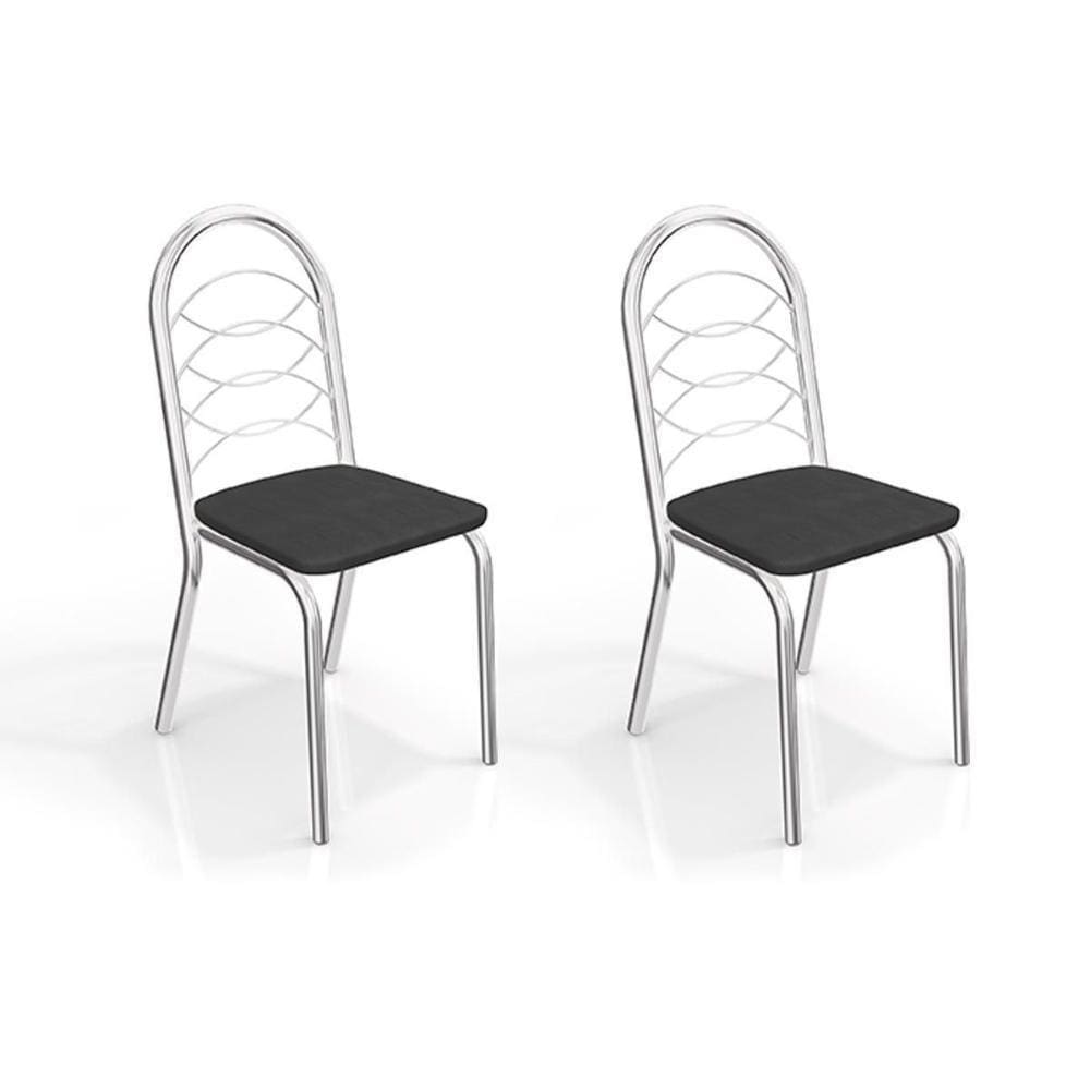 Cadeira Sala de Jantar Holanda 2C009 Kit Cromado Courano Preto
