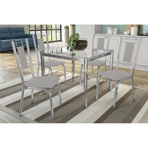 Kit Mesa Reno C/ Tampo Vidro 90cm + 4 Cadeiras Florença Cromado Courano Branco