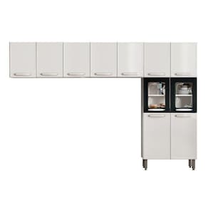 Kit De Cozinha Modulada 3 Peças Evidence (2 Armários + 1 Paneleiro) Cpt65 Branco/Preto - Bertolini
