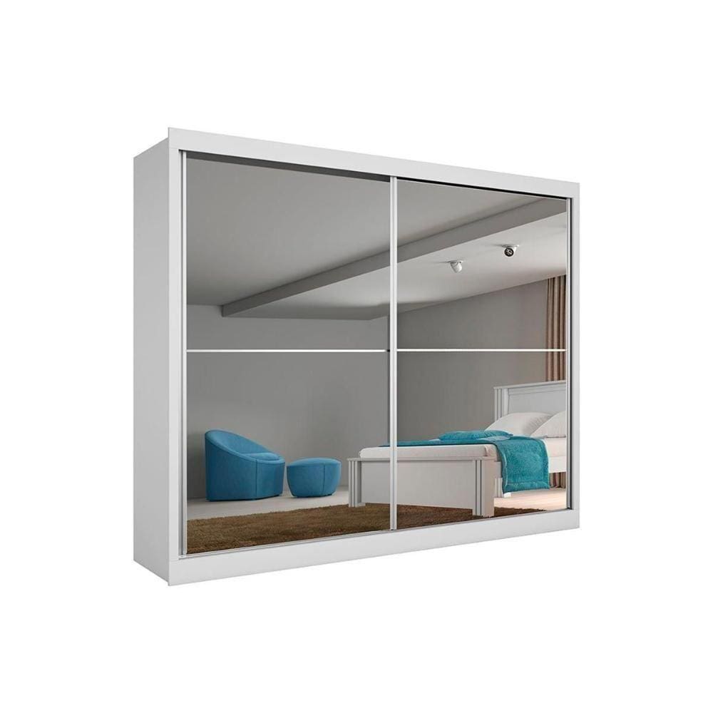 Guarda Roupa Casal 2 Portas De Correr E 4 Gavetas C/ Espelho Verona Plus Branco - Europa