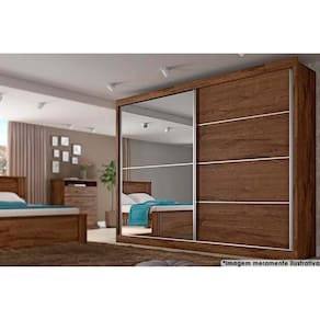 Guarda Roupa Casal 2 Portas De Correr E 4 Gavetas C/ 1 Espelho Verona Plus Braúna - Europa