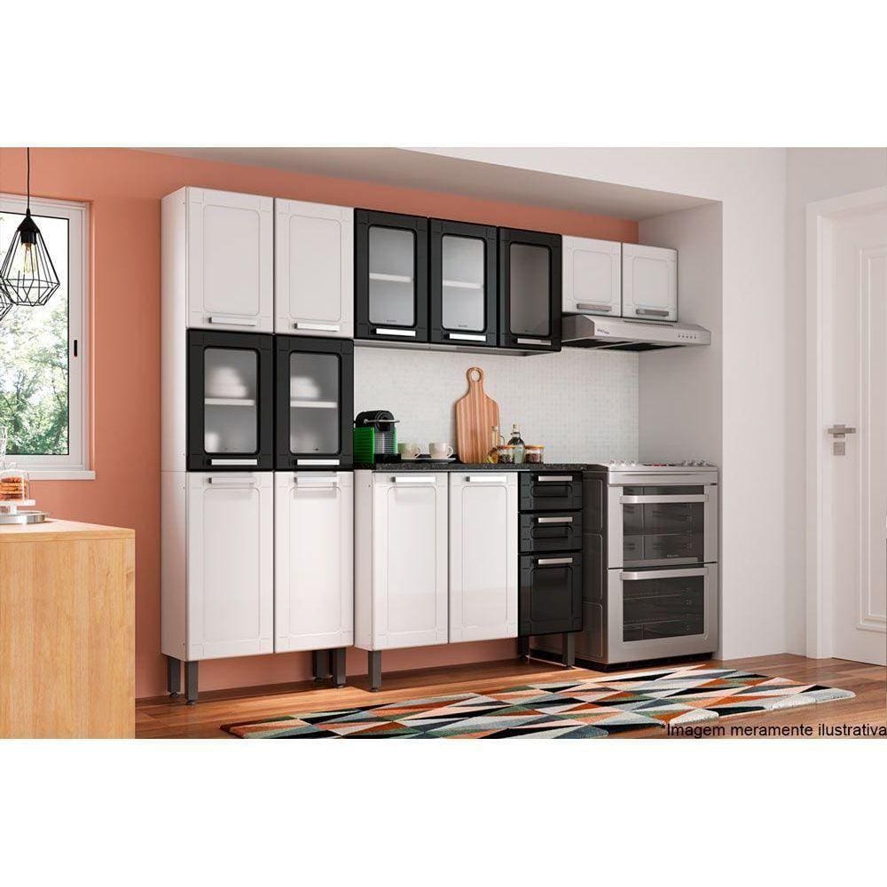 Kit De Cozinha Completa 4 Peças Múltipla (2 Armários 1 Balcão 1 Paneleiro) C4p83 Branco/preto