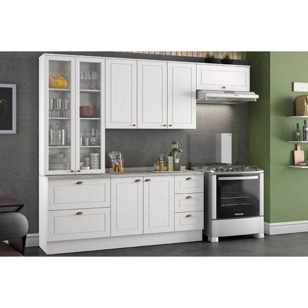 Kit De Cozinha Completa 5 Peças Americana (2 Armários 1 Balcão 2 Complementos) C5p13 Branco - Henn