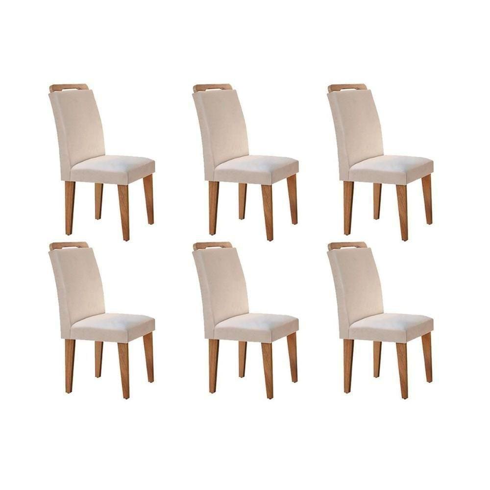 Cadeira Sala de Jantar Kit 6 Un Capuccino Veludo Creme