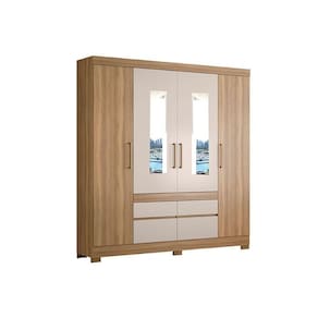 Guarda Roupa Casal 4 Portas E 4 Gavetas C/ Espelhos Bilbao Amêndola/Off White - Demóbile