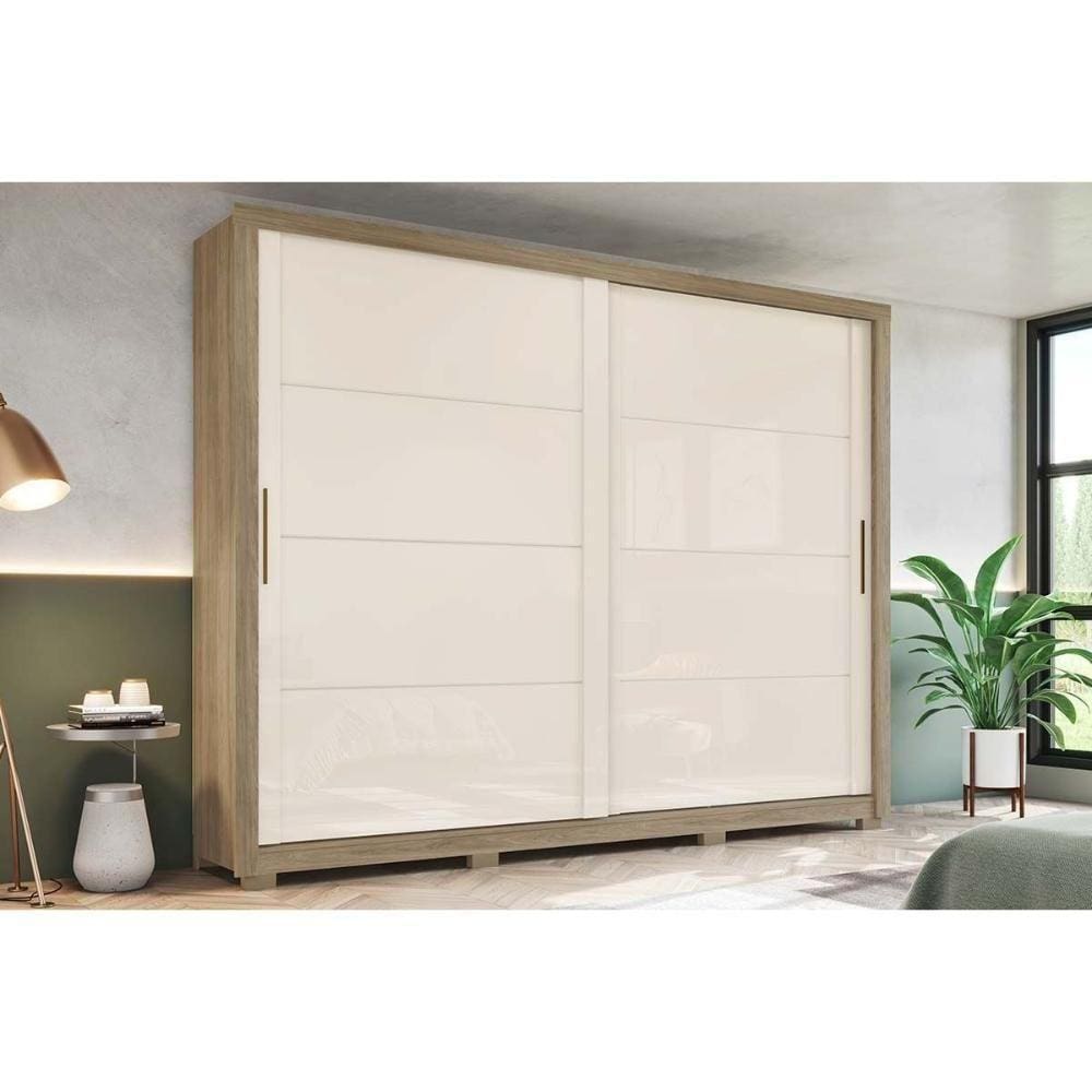 Guarda Roupa Casal 2 Portas De Correr E 4 Gavetas Palace Rústico/Off White - Henn