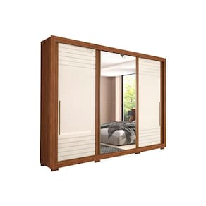 Guarda Roupa Casal 3 Portas De Correr E 6 Gavetas C/ Espelho E Pés Vitória Avelã/Off White - Panan