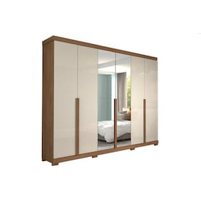 Guarda Roupa Casal 6 Portas E 6 Gavetas C/ Espelho E Pés Guarapari Avelã/Off White - Panan