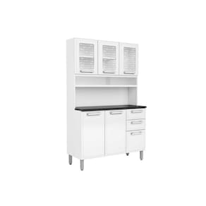 Kit De Cozinha Compacta Gourmet C/ 6 Portas (3 C/ Vidro) E 2 Gavetas 120cm Branco