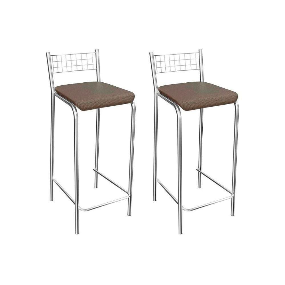 Banqueta Sala De Jantar Gênova 1B705Cr 2 Un Cromado/Courano Marrom - Kappesberg