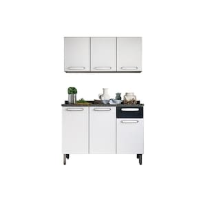 Kit De Cozinha Completa 2 Peças Evidence (1 Armário + 1 Balcão) C2p07 Branco/preto - Bertolini