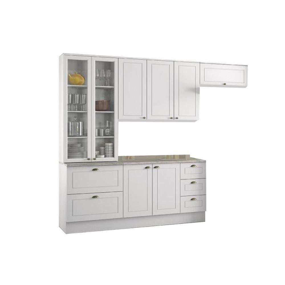 Kit De Cozinha Modulada 5pçs (2 Armários + 1 Balcão + 1 Paneleiro + 1 Complemento) C5P14 Branco Henn