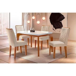 Sala de Jantar Completa Londrina Vidro 120Cm + 4 Cadeiras Imbuia Bege