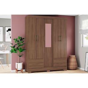 Guarda Roupa 5 Portas E 2 Gavetas C/ Espelho Briz B60 Castanho - Henn